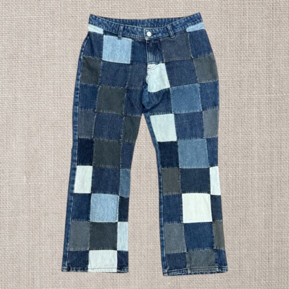 Vintage Y2K Clockhouse Grunge Hippie Patchwork Low Rise Denim Blue Jeans EUR 42 - Picture 2 of 13